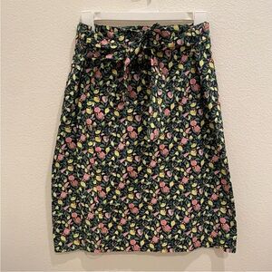 1901 Navy Fruit Print Belted Skirt Petite Size 10